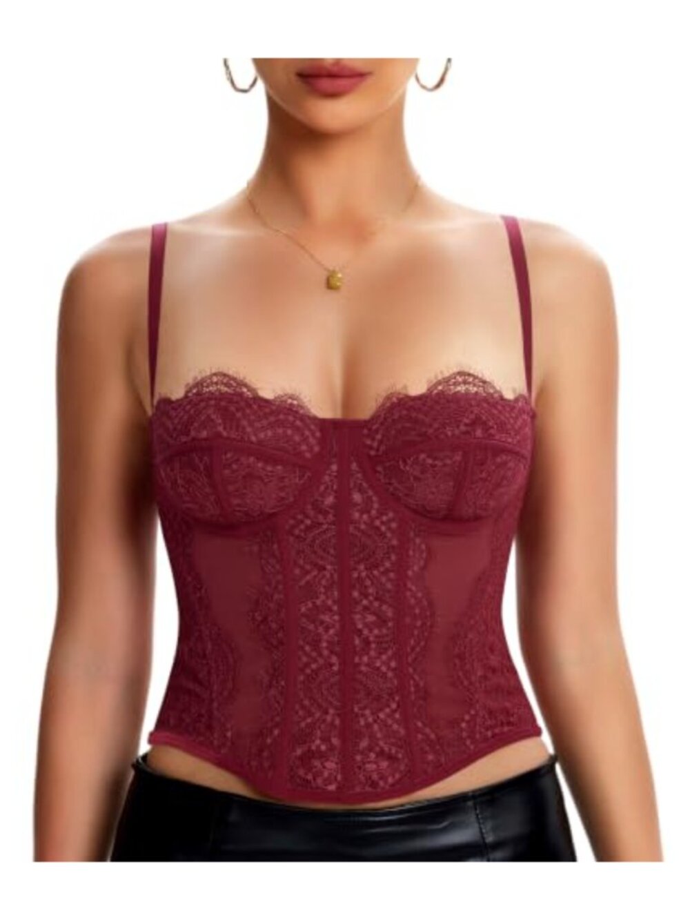 Sexy Lace Corset Bustier Top for Women Stretchy Mesh Shapewear Undergarment